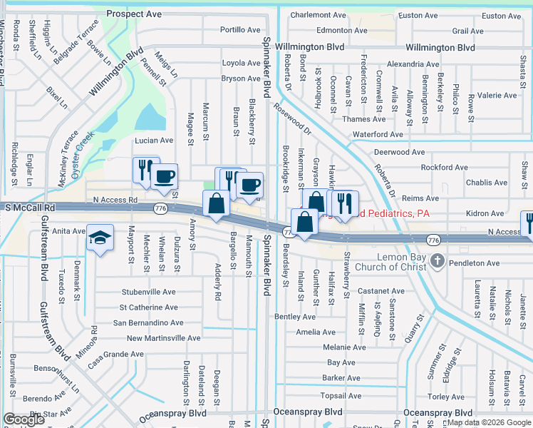 map of restaurants, bars, coffee shops, grocery stores, and more near 3582 North Access Road in Englewood