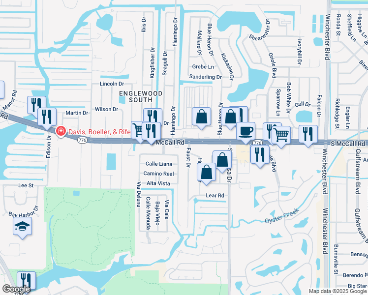 map of restaurants, bars, coffee shops, grocery stores, and more near 1606 Faust Drive in Englewood