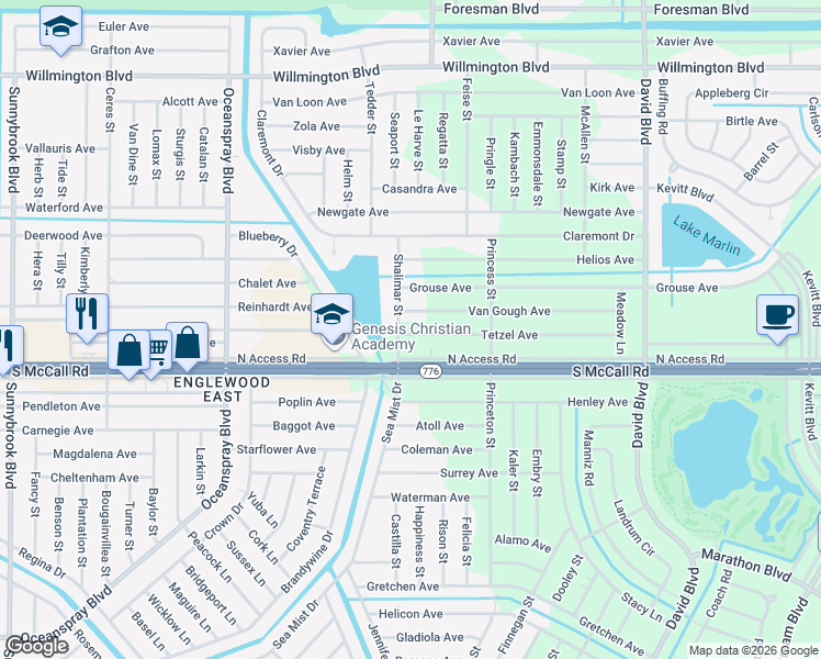 map of restaurants, bars, coffee shops, grocery stores, and more near 6411 Shalimar Street in Port Charlotte