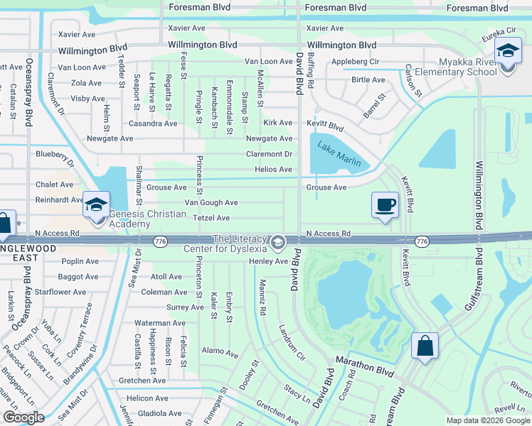 map of restaurants, bars, coffee shops, grocery stores, and more near 12200 Tetzel Avenue in Port Charlotte