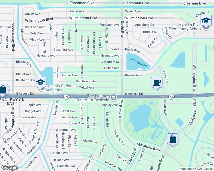 map of restaurants, bars, coffee shops, grocery stores, and more near 12200 Tetzel Avenue in Port Charlotte