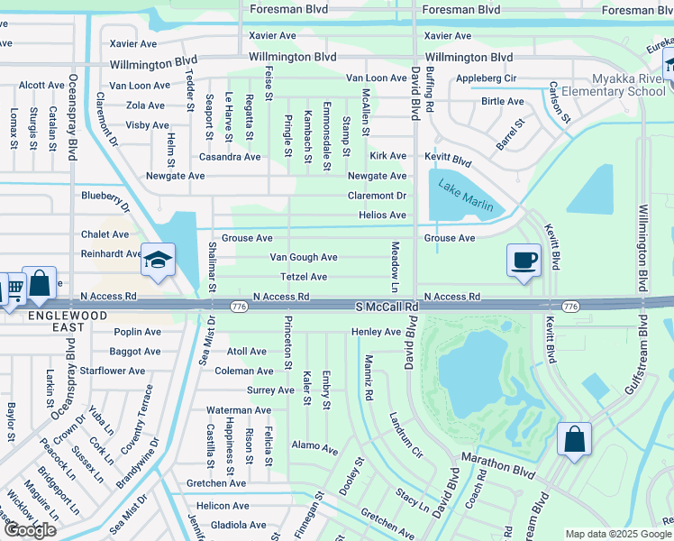 map of restaurants, bars, coffee shops, grocery stores, and more near 12152 Tetzel Avenue in Port Charlotte