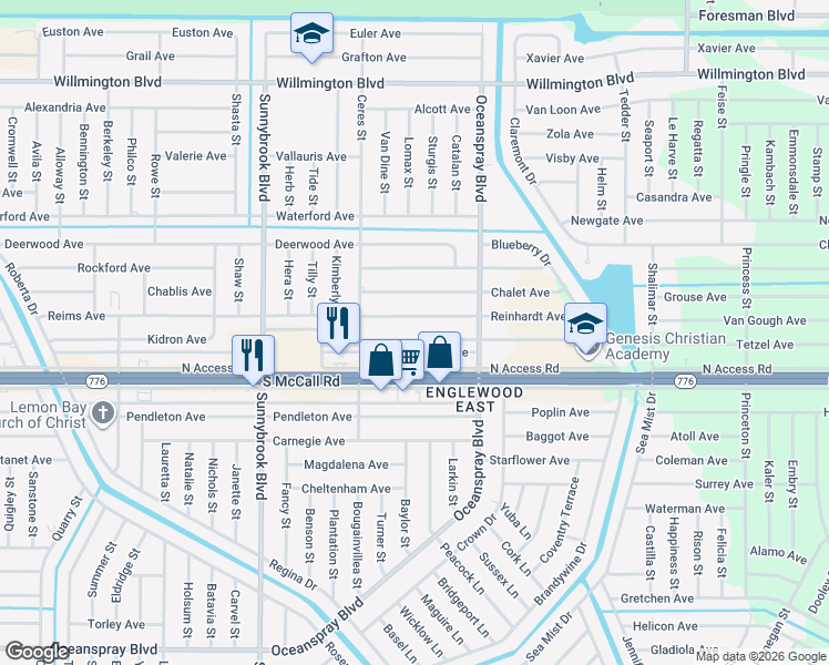 map of restaurants, bars, coffee shops, grocery stores, and more near 11191 Kimberly Avenue in Englewood