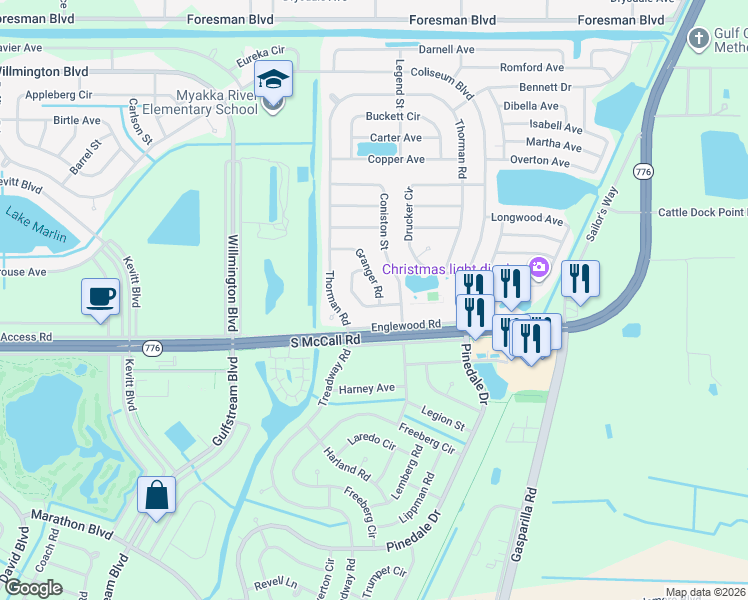 map of restaurants, bars, coffee shops, grocery stores, and more near 6463 Facet Lane in Port Charlotte