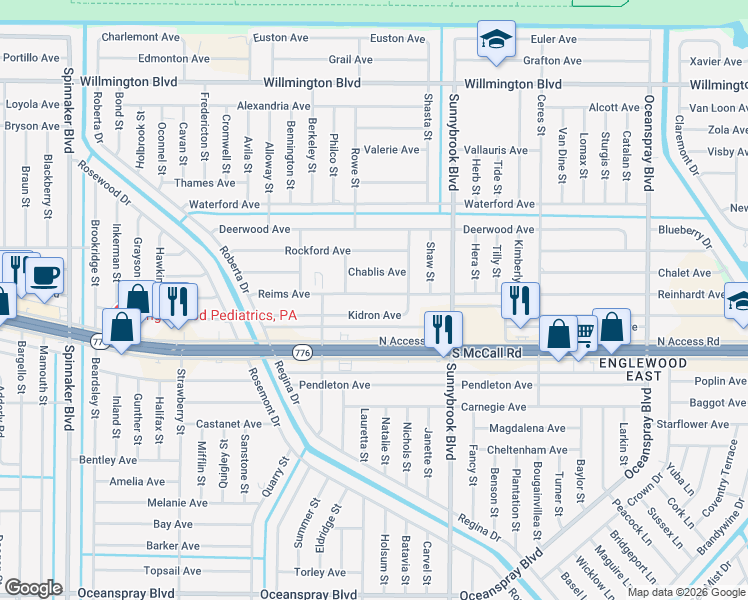 map of restaurants, bars, coffee shops, grocery stores, and more near 10435 Kidron Avenue in Englewood