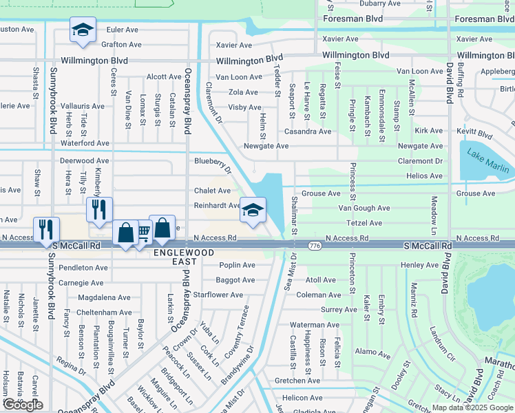 map of restaurants, bars, coffee shops, grocery stores, and more near 6460 Blueberry Drive in Englewood