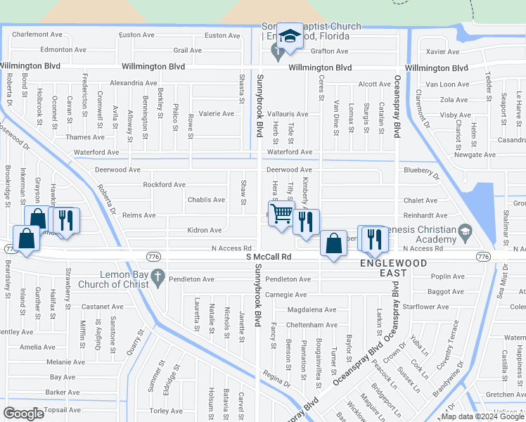 map of restaurants, bars, coffee shops, grocery stores, and more near 6353 Sunnybrook Boulevard in Englewood