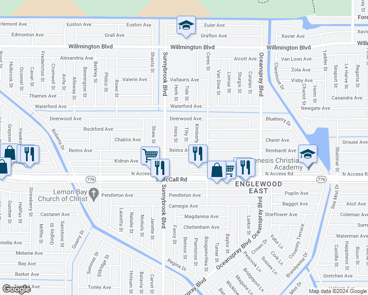 map of restaurants, bars, coffee shops, grocery stores, and more near 6359 Tilly Street in Englewood