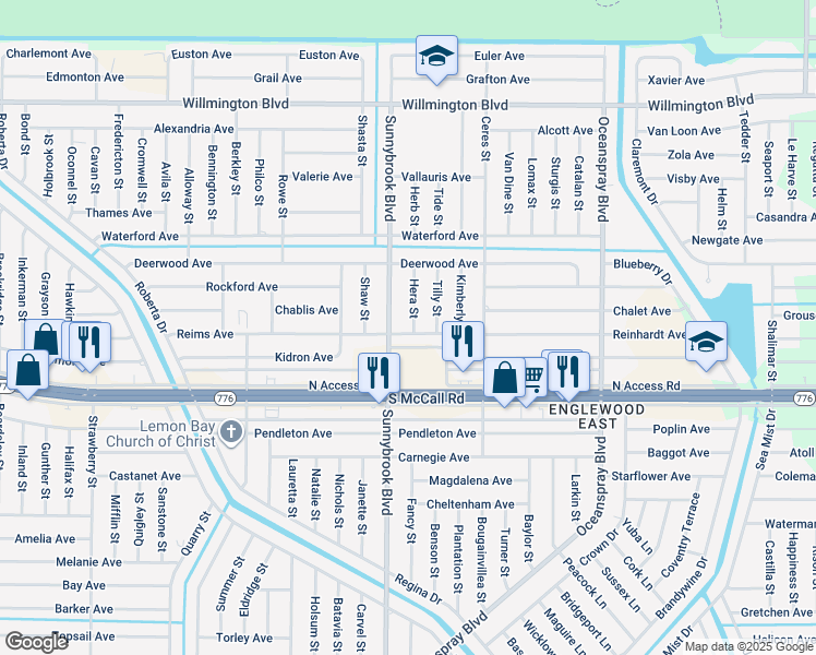 map of restaurants, bars, coffee shops, grocery stores, and more near 6359 Hera Street in Englewood