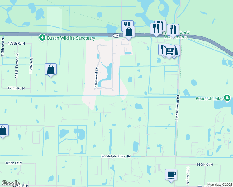 map of restaurants, bars, coffee shops, grocery stores, and more near 10202 Trailwood Terrace in Jupiter