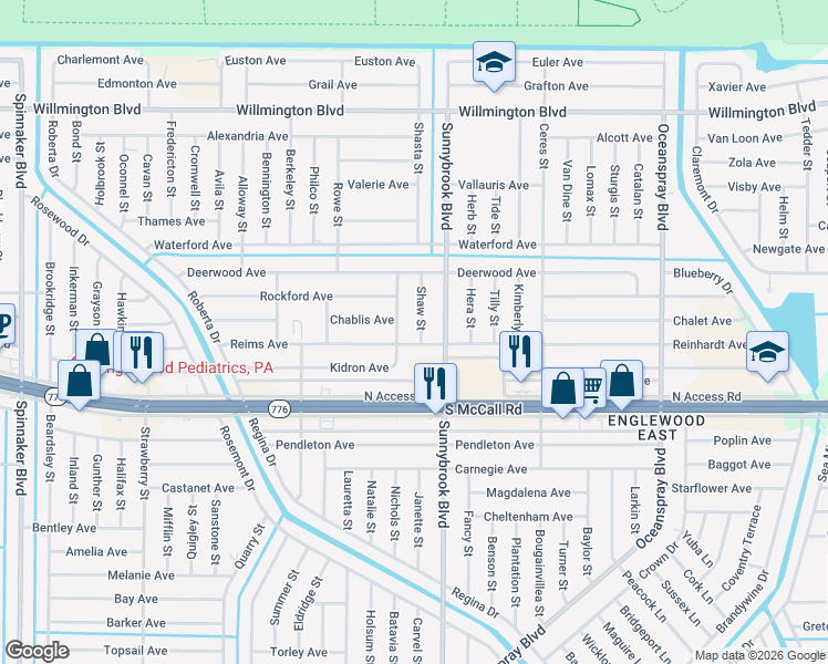map of restaurants, bars, coffee shops, grocery stores, and more near 10531 Kidron Avenue in Englewood