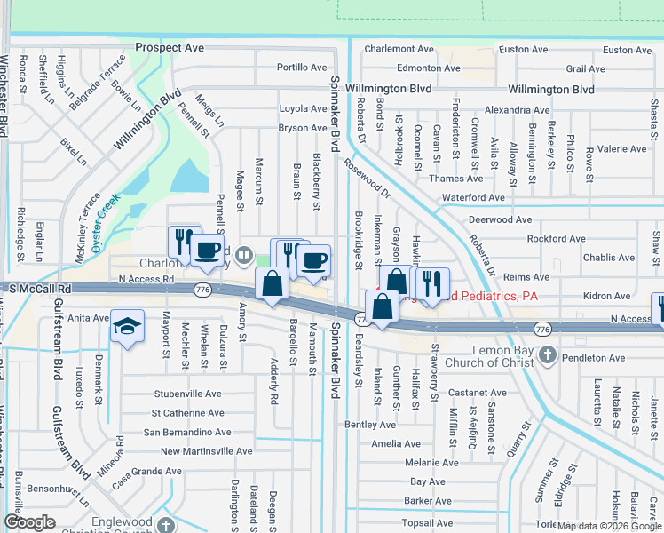 map of restaurants, bars, coffee shops, grocery stores, and more near 6567 Spinnaker Boulevard in Englewood