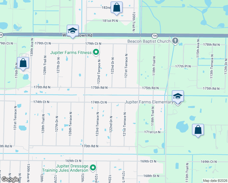 map of restaurants, bars, coffee shops, grocery stores, and more near 12216 175th Road North in Jupiter