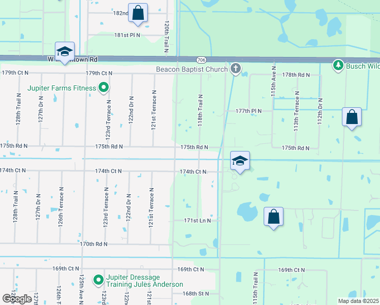 map of restaurants, bars, coffee shops, grocery stores, and more near 11920 175th Road North in Jupiter