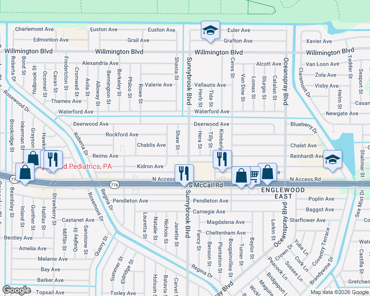 map of restaurants, bars, coffee shops, grocery stores, and more near 6353 Sunnybrook Boulevard in Englewood