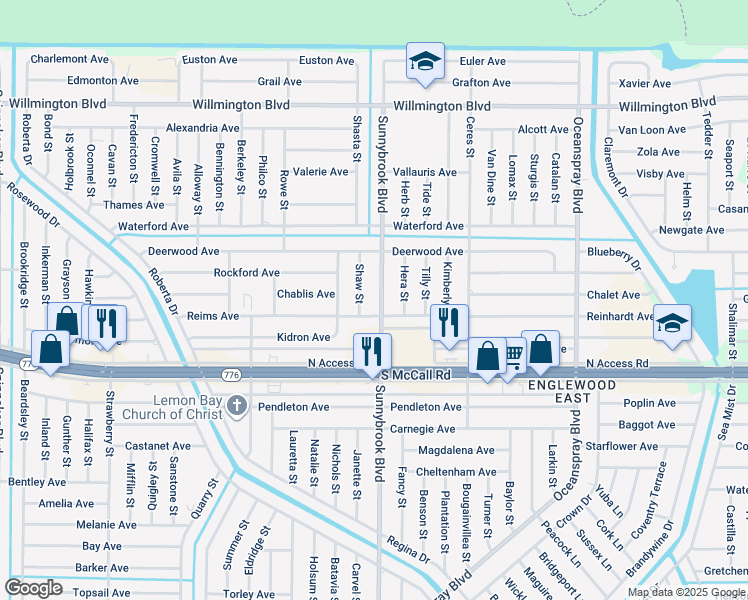 map of restaurants, bars, coffee shops, grocery stores, and more near 6353 Sunnybrook Boulevard in Englewood