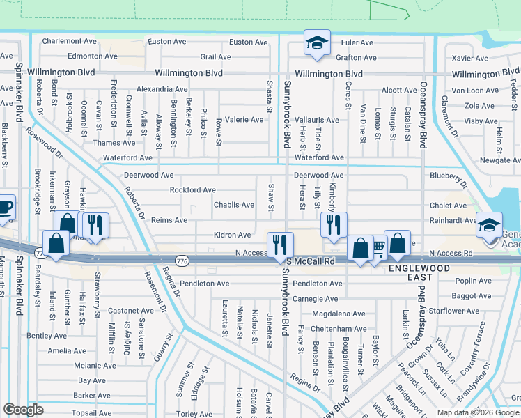 map of restaurants, bars, coffee shops, grocery stores, and more near 10531 Kidron Avenue in Englewood
