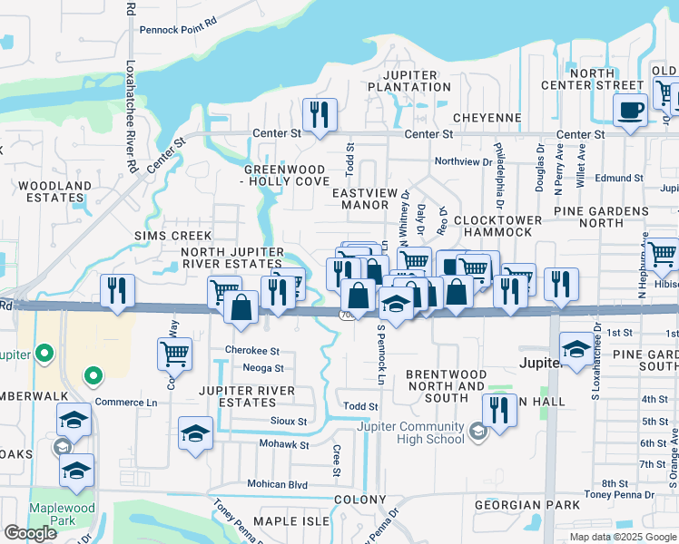 map of restaurants, bars, coffee shops, grocery stores, and more near 1016 Stillwater Drive in Jupiter