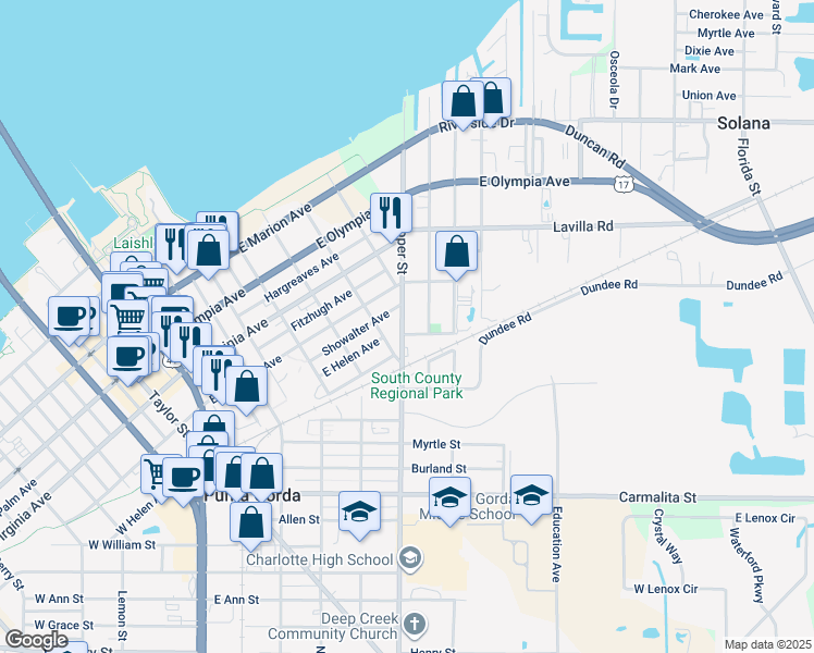 map of restaurants, bars, coffee shops, grocery stores, and more near 532 Cooper Street in Punta Gorda