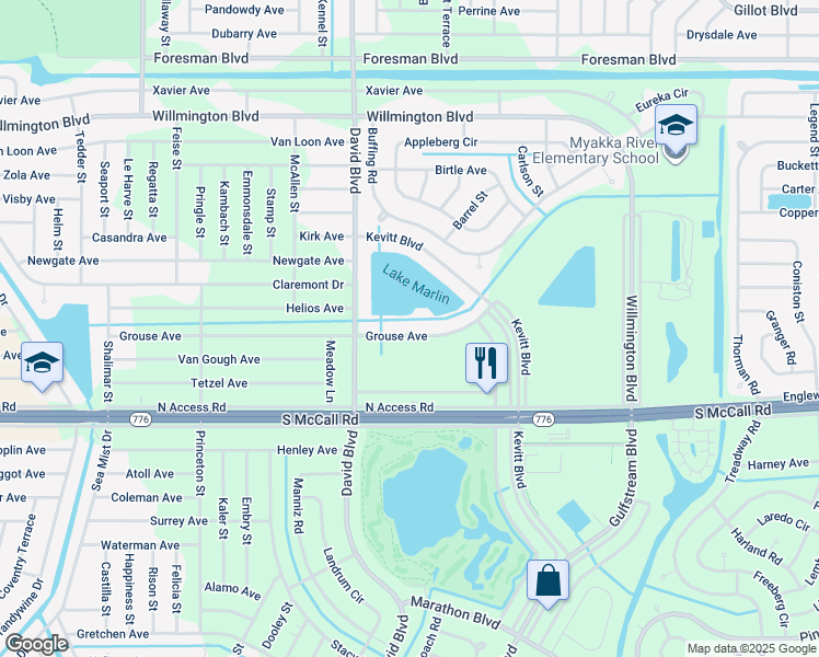 map of restaurants, bars, coffee shops, grocery stores, and more near 12346 Grouse Avenue in Port Charlotte