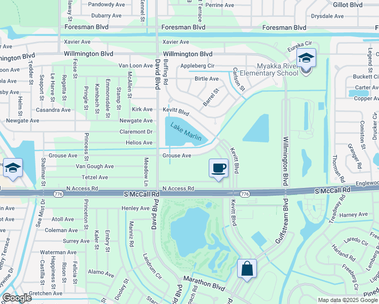map of restaurants, bars, coffee shops, grocery stores, and more near 12346 Grouse Avenue in Port Charlotte