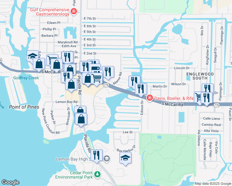 map of restaurants, bars, coffee shops, grocery stores, and more near 3 Manor Court in Englewood