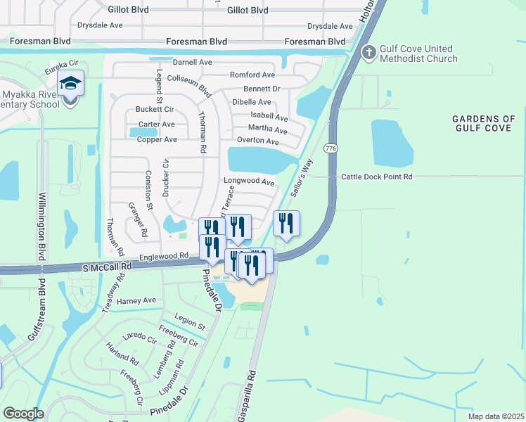 map of restaurants, bars, coffee shops, grocery stores, and more near 20061 Newport Avenue in Port Charlotte