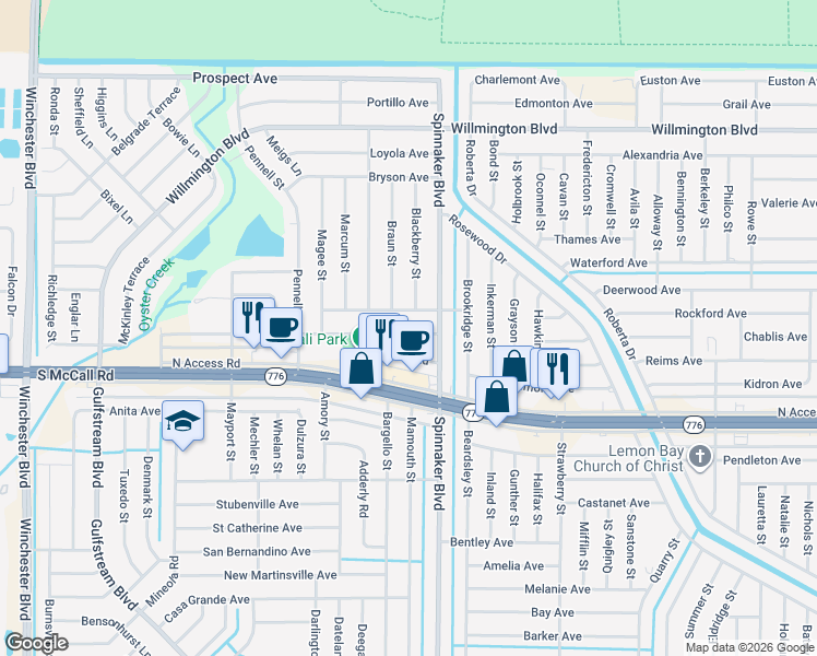 map of restaurants, bars, coffee shops, grocery stores, and more near 9458 Ace Road in Englewood