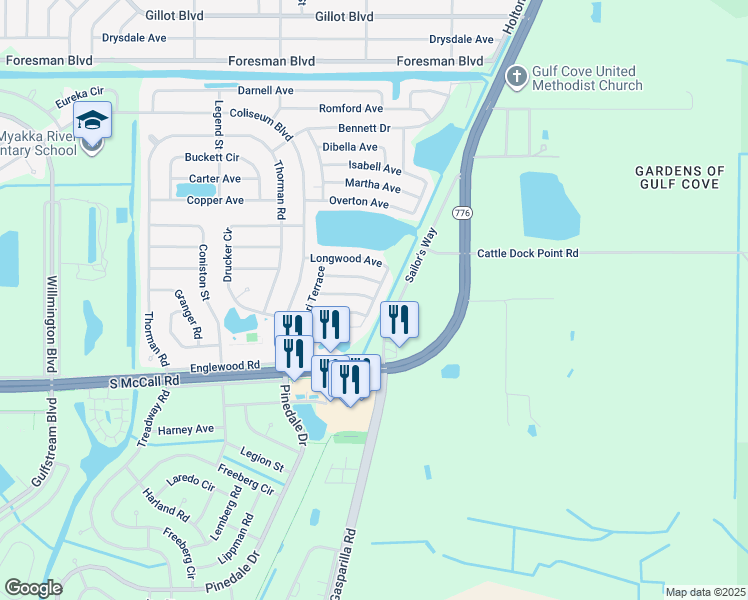 map of restaurants, bars, coffee shops, grocery stores, and more near 20061 Newport Avenue in Port Charlotte