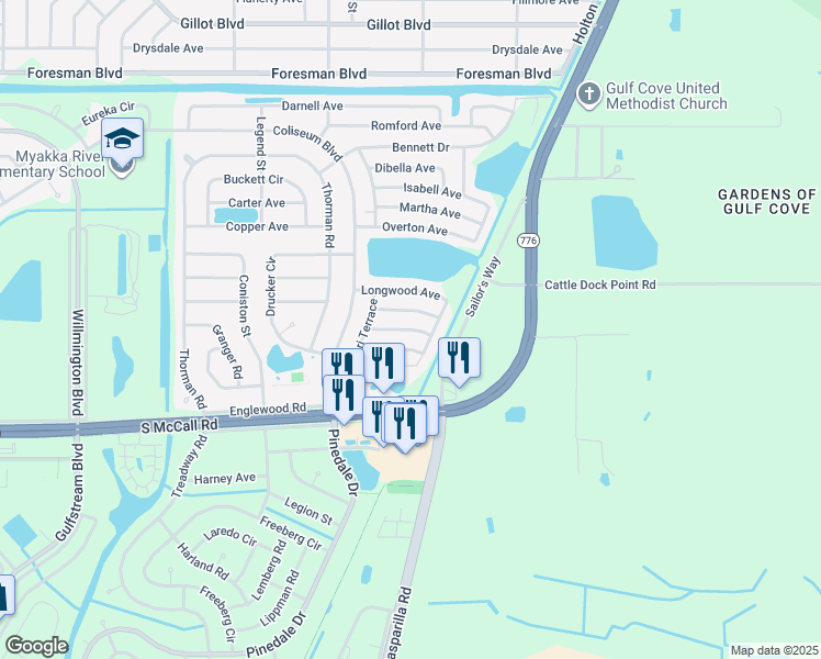 map of restaurants, bars, coffee shops, grocery stores, and more near 13519 Newport Avenue in Port Charlotte