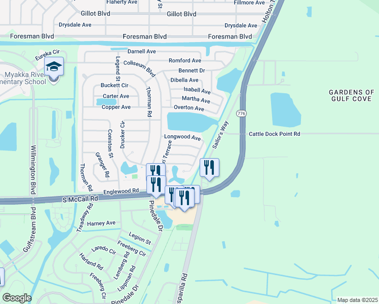 map of restaurants, bars, coffee shops, grocery stores, and more near 13544 Santa Rosa Avenue in Port Charlotte