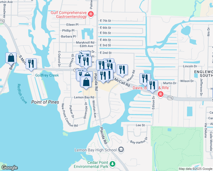 map of restaurants, bars, coffee shops, grocery stores, and more near 1951 South McCall Road in Englewood