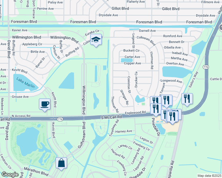 map of restaurants, bars, coffee shops, grocery stores, and more near 6660 Thorman Road in Port Charlotte