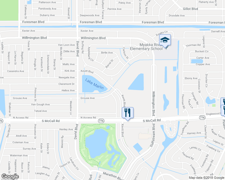 map of restaurants, bars, coffee shops, grocery stores, and more near 12444 Grouse Avenue in Port Charlotte