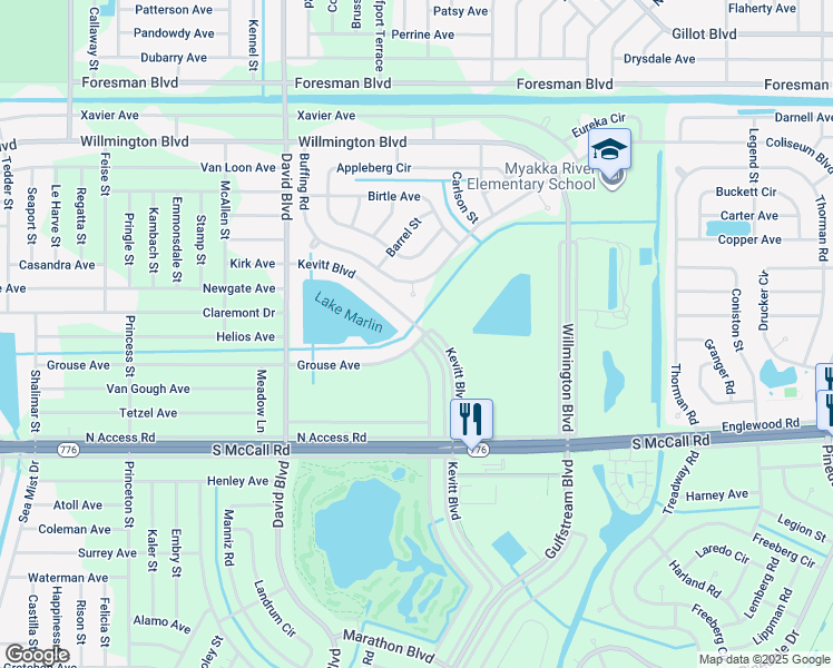 map of restaurants, bars, coffee shops, grocery stores, and more near 12444 Grouse Avenue in Port Charlotte