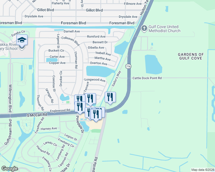 map of restaurants, bars, coffee shops, grocery stores, and more near 13544 Santa Rosa Avenue in Port Charlotte