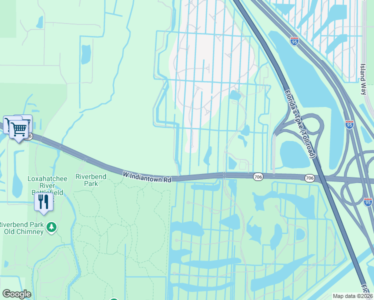 map of restaurants, bars, coffee shops, grocery stores, and more near 261 Blanca Isles Lane in Jupiter