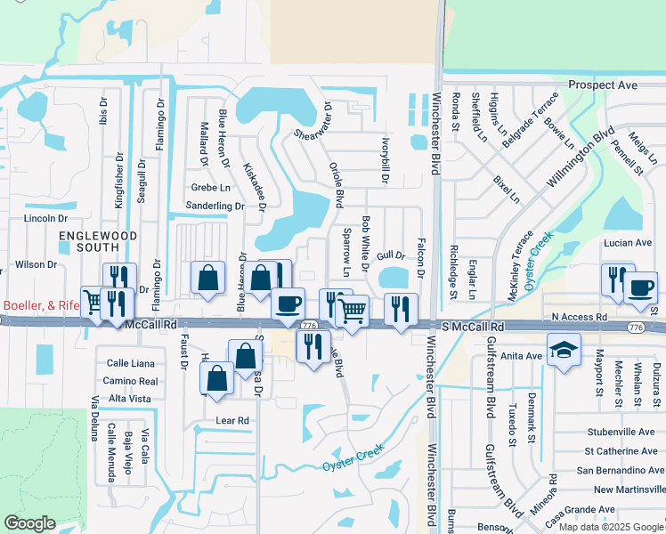map of restaurants, bars, coffee shops, grocery stores, and more near 6312 Oriole Boulevard in Englewood