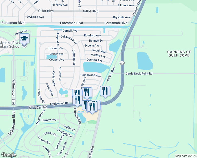 map of restaurants, bars, coffee shops, grocery stores, and more near 13544 Santa Rosa Avenue in Port Charlotte