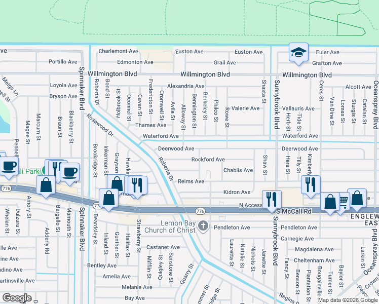 map of restaurants, bars, coffee shops, grocery stores, and more near 10285 Deerwood Avenue in Englewood