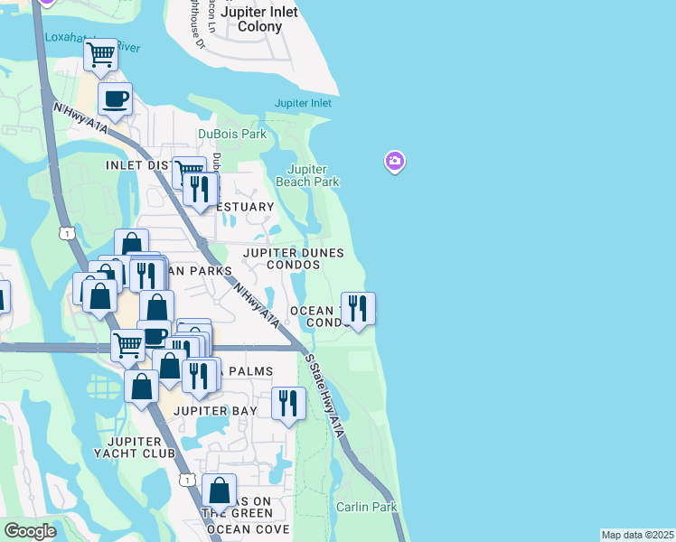 map of restaurants, bars, coffee shops, grocery stores, and more near 300 Ocean Trail Way in Jupiter