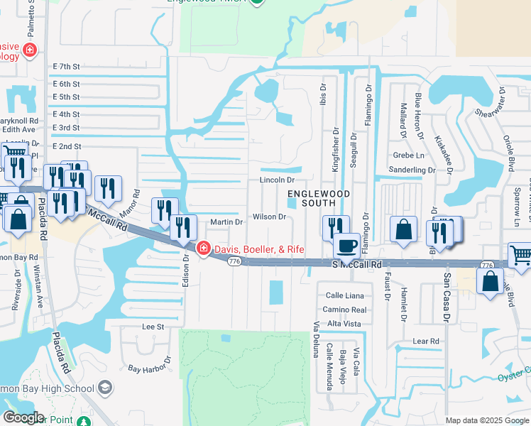 map of restaurants, bars, coffee shops, grocery stores, and more near 1211 Wilson Drive in Englewood