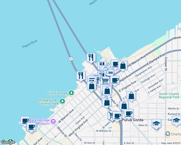 map of restaurants, bars, coffee shops, grocery stores, and more near 150 Harborside Avenue in Punta Gorda