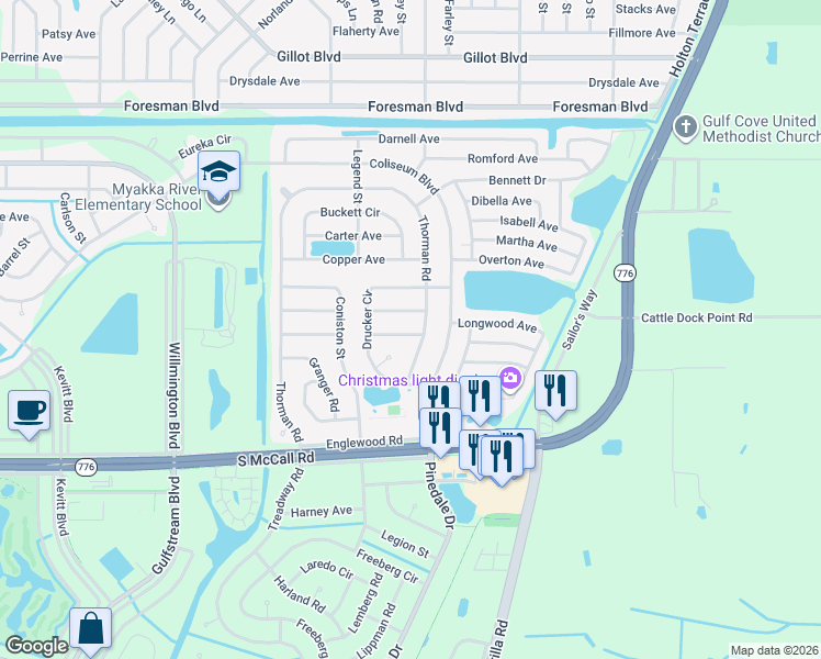 map of restaurants, bars, coffee shops, grocery stores, and more near 13403 Ballon Avenue in Port Charlotte