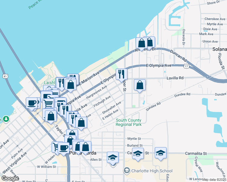 map of restaurants, bars, coffee shops, grocery stores, and more near 452 Mary Street in Punta Gorda
