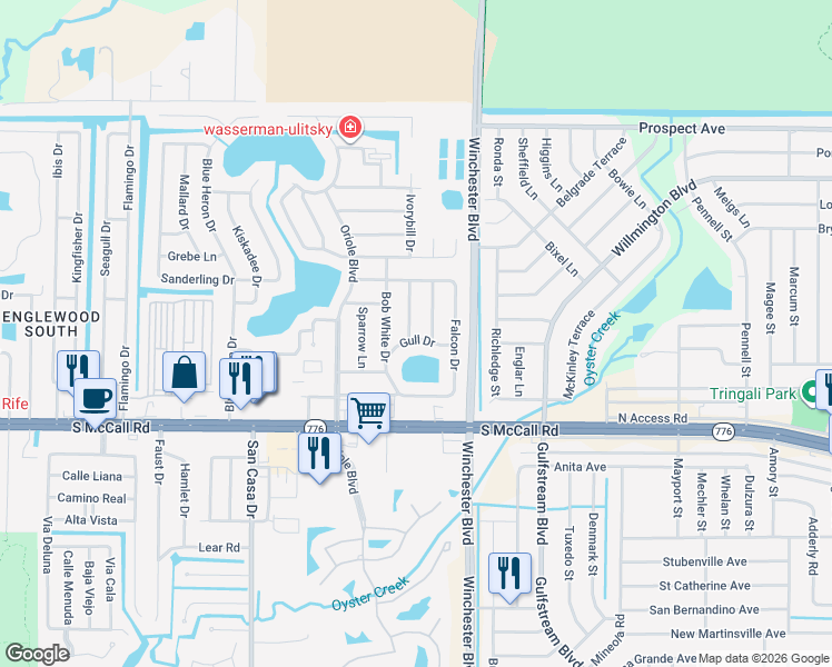 map of restaurants, bars, coffee shops, grocery stores, and more near 8509 Gull Drive in Englewood