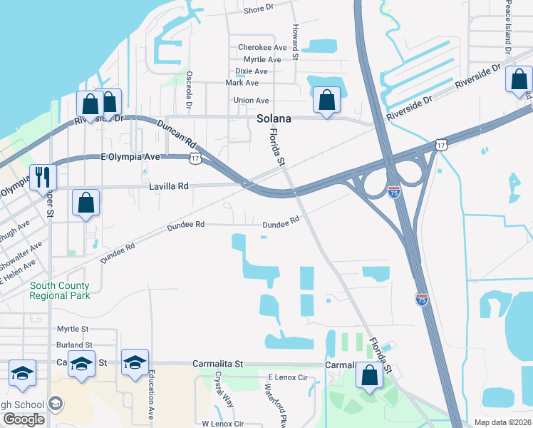map of restaurants, bars, coffee shops, grocery stores, and more near 25524 Dundee Road in Punta Gorda