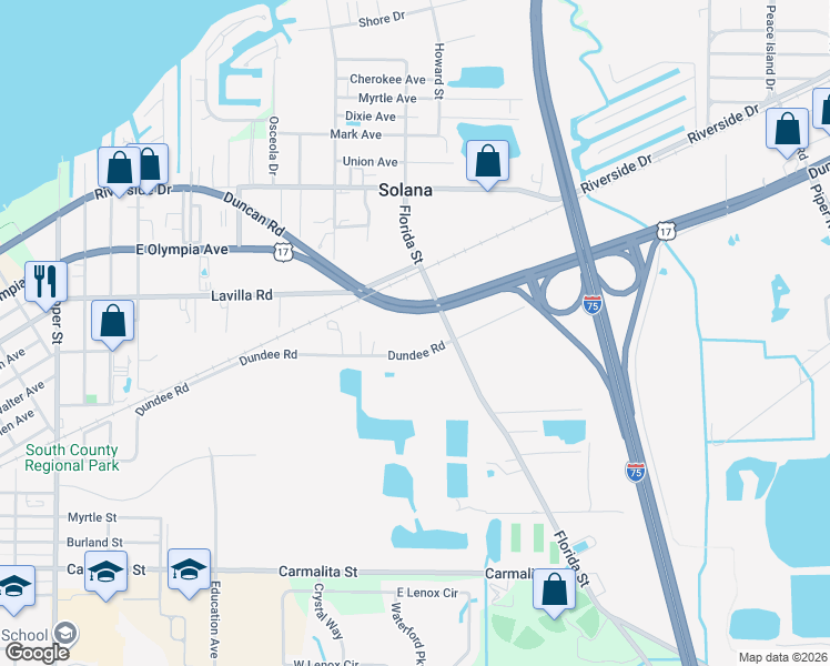 map of restaurants, bars, coffee shops, grocery stores, and more near 25524 Dundee Rd in Punta Gorda