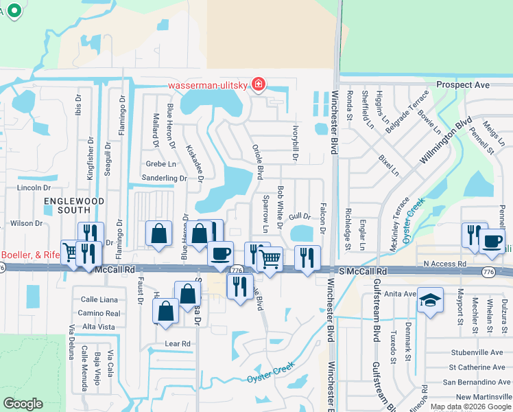 map of restaurants, bars, coffee shops, grocery stores, and more near 6258 Oriole Boulevard in Englewood