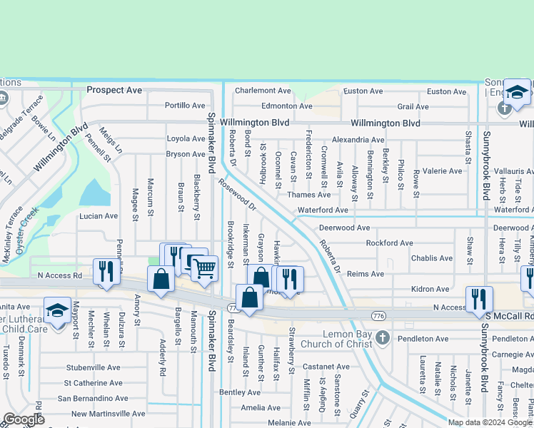 map of restaurants, bars, coffee shops, grocery stores, and more near 6302 Rosewood Drive in Englewood